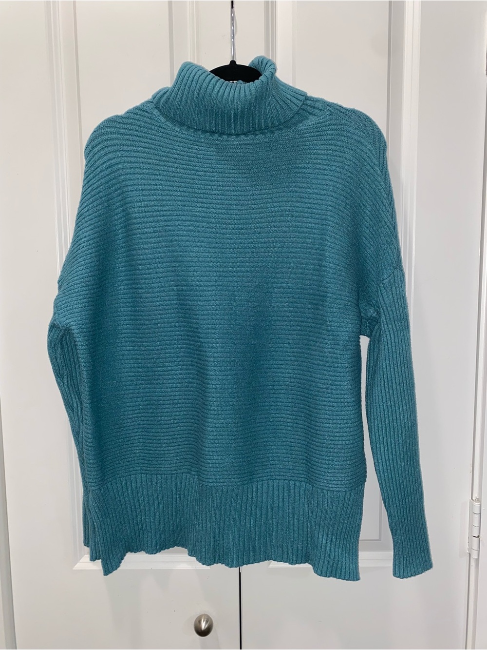 Turtleneck Ribbed Knit Sweater - Teal